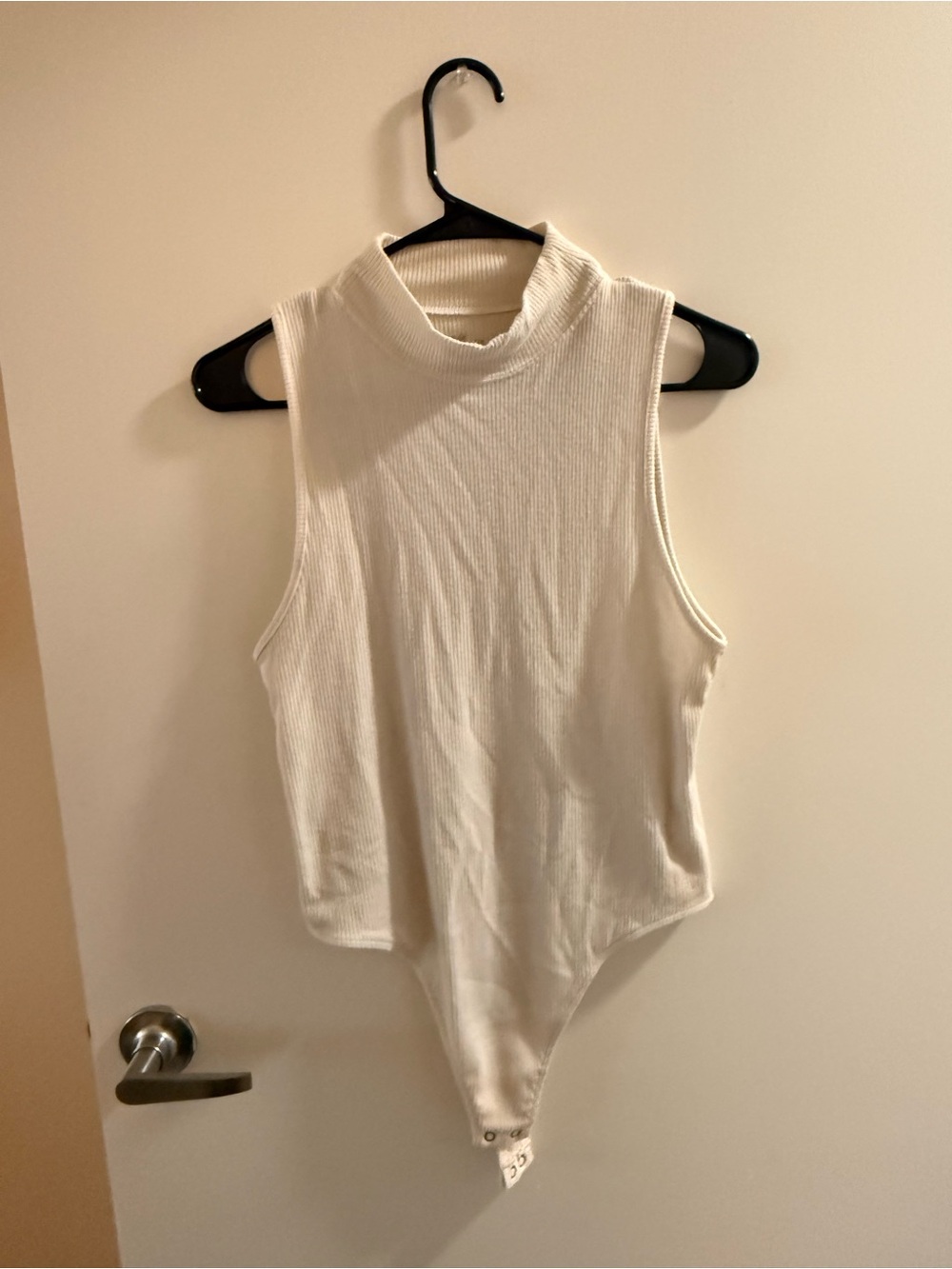 aerie White Ribbed Sleeveless Mock Neck Bodysuit